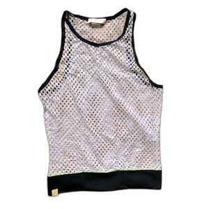Monreal $120 white mesh gym/workout tank with black trim Size XS, EUC